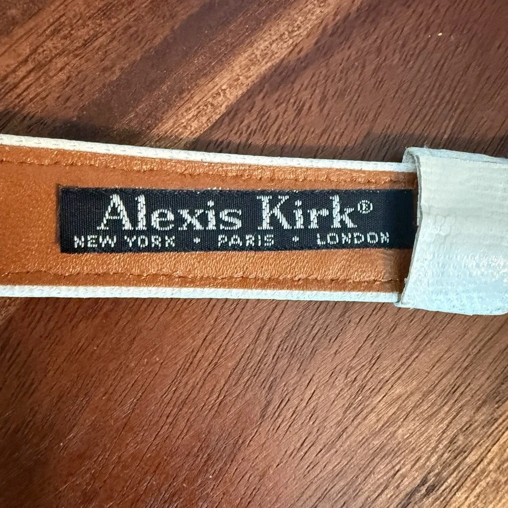 Vtg Alexis Kirk Snakeskin Leather Belt White Mixed Metal 